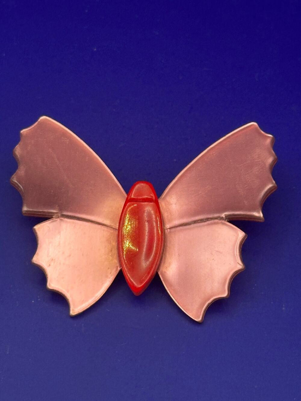 Vintage Lea Stein Paris Butterfly Brooch Pin - Pearlescent Pink & Red Rhodoid